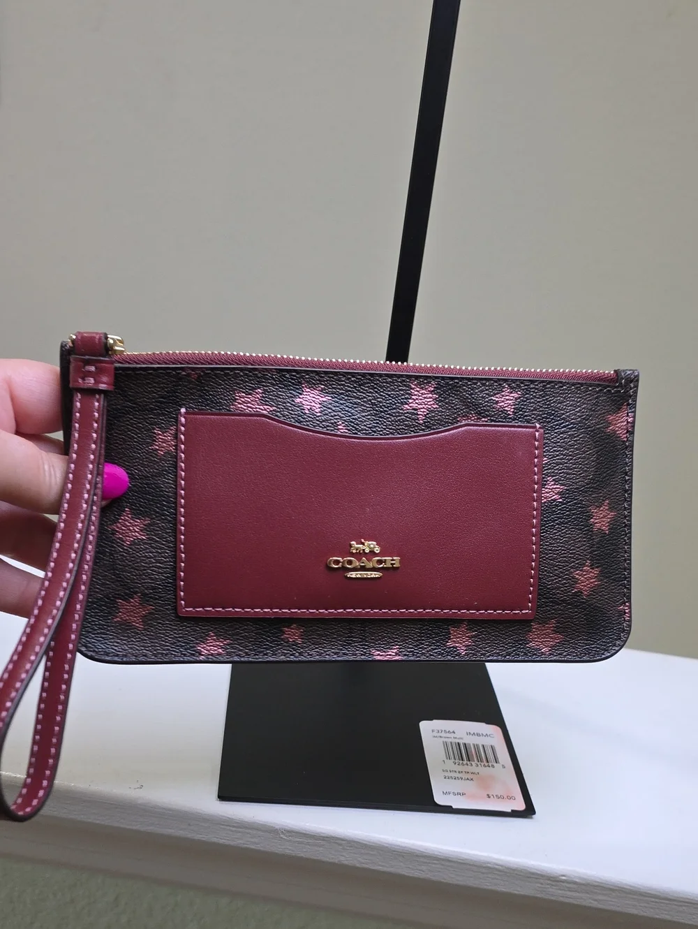 COACH F37564 Zip Top Wallet In Signature Canvas With Pop Star Print NWT